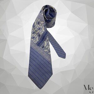 GIANNI VERSACE Blue Geometric Baroque Made In Italy Silk Tie 59”-3.5" EX COND